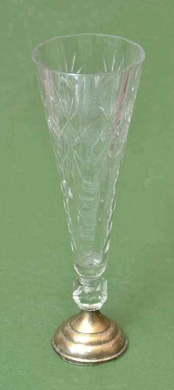 Old crystal glass vases with a silver base