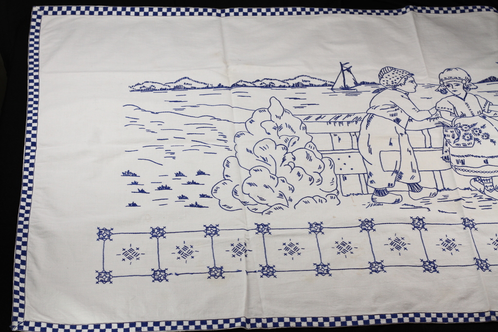 Tablecloth embroidered with Dutch landscape