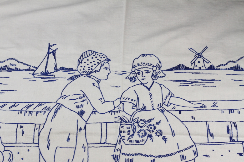 Tablecloth embroidered with Dutch landscape