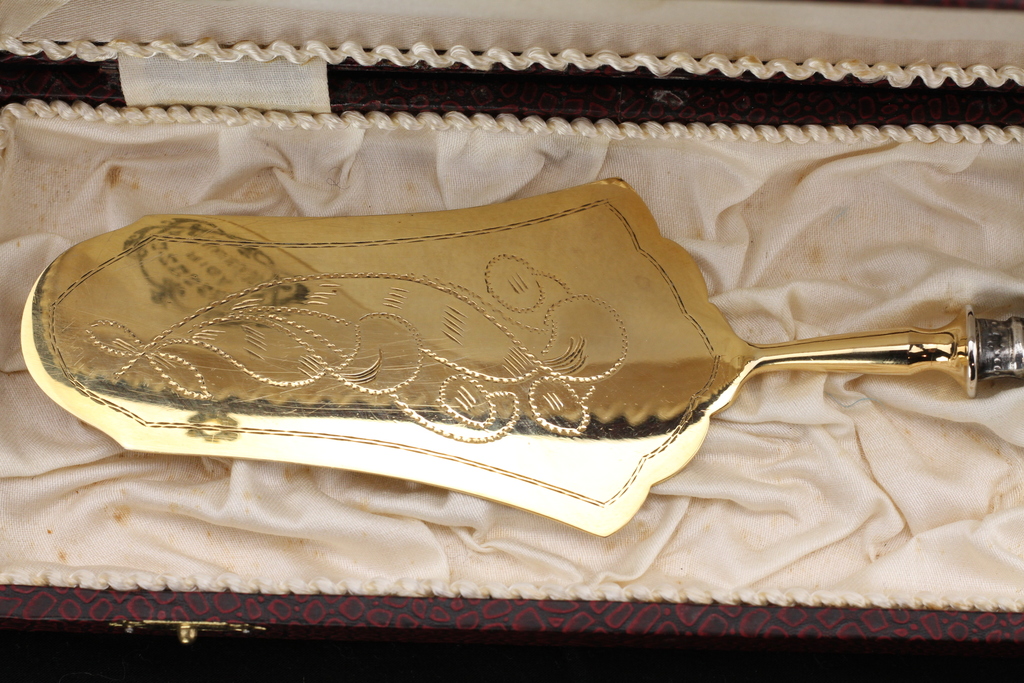 Gilded dessert serving spatula with engraving