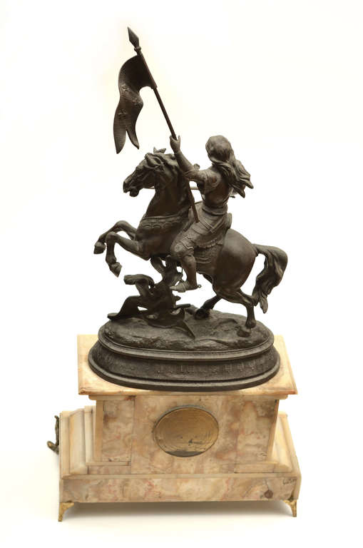 Figure / Clock on a marble base Jeanne d'Arc on a horse