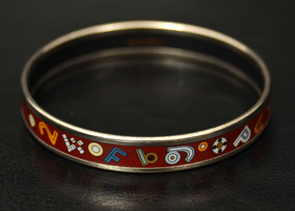 Hermes silver bracelet with variously colored enamel