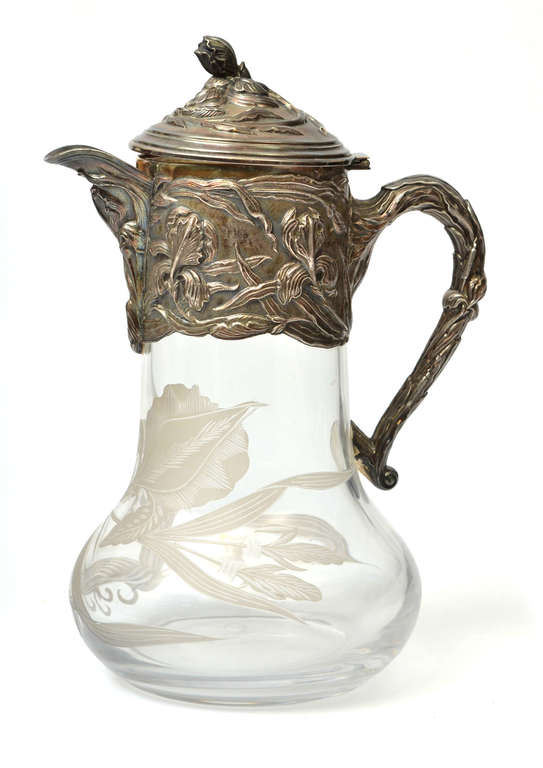 Art Nouveau wine jug with silver finish