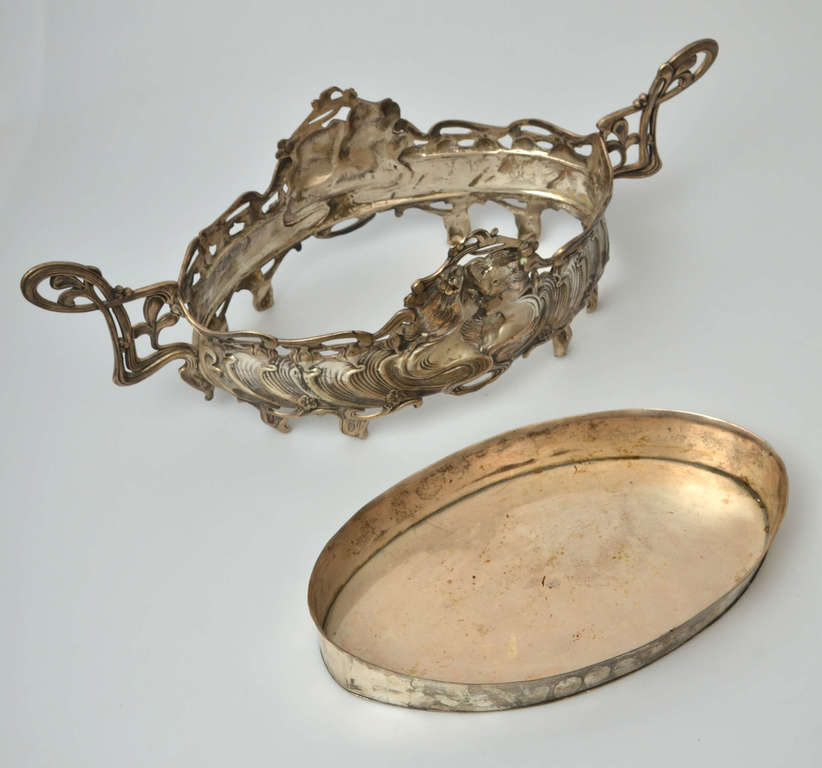Art Nouveau silver fruit bowl and tray