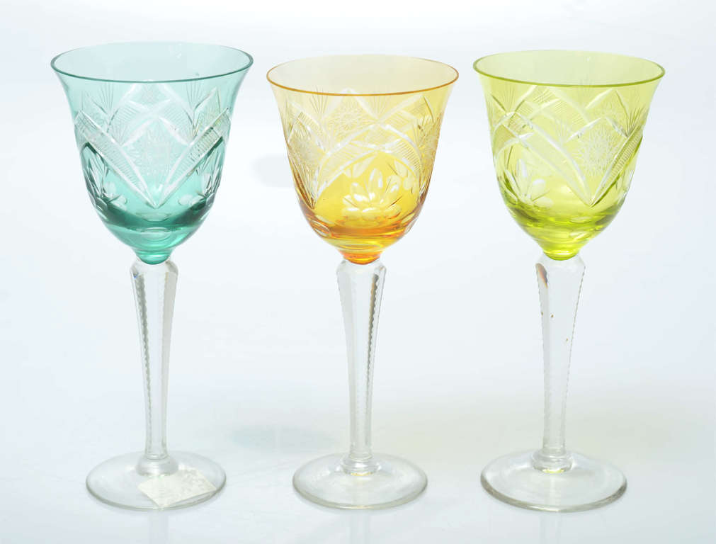 Three colored glass glasses