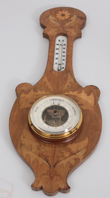 Walnut barometer with thermometer