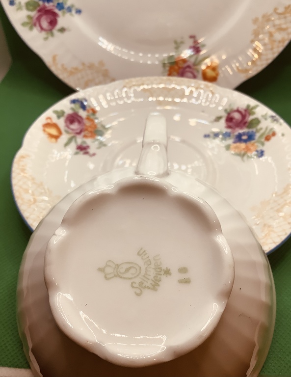 Tea pair and cake plate.Old Germany.