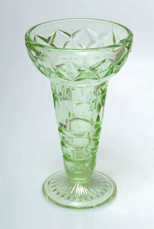 Art-deco style green glass vase 