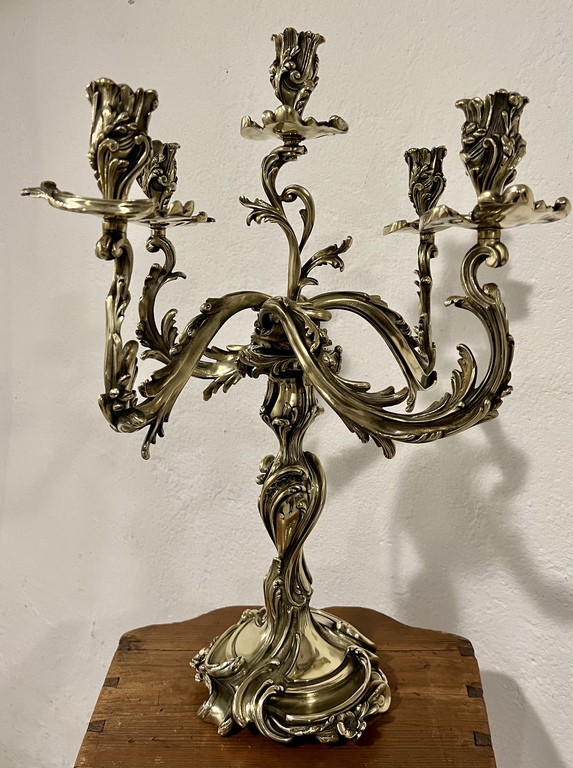 Bronze candlestick for five candles Rococo style 19th century France Bronze Refurbished, perfect condition. 10kg Height 61cm