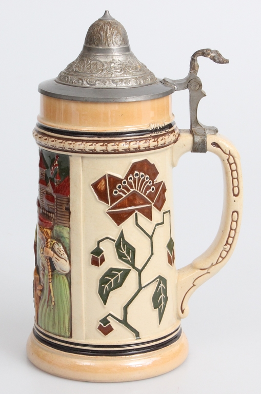 Porcelain beer cup with metal lid  