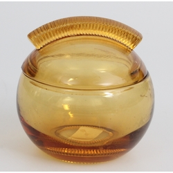 Yellow glass sugar bowl with lid