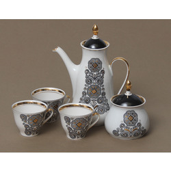 Porcelain set details - jug, sugar bowl, 3 cups