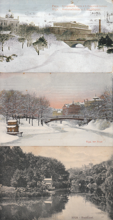 3 postcards - Riga. City canal