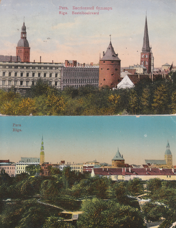 2 postcards - Riga. Basteja Boulevard