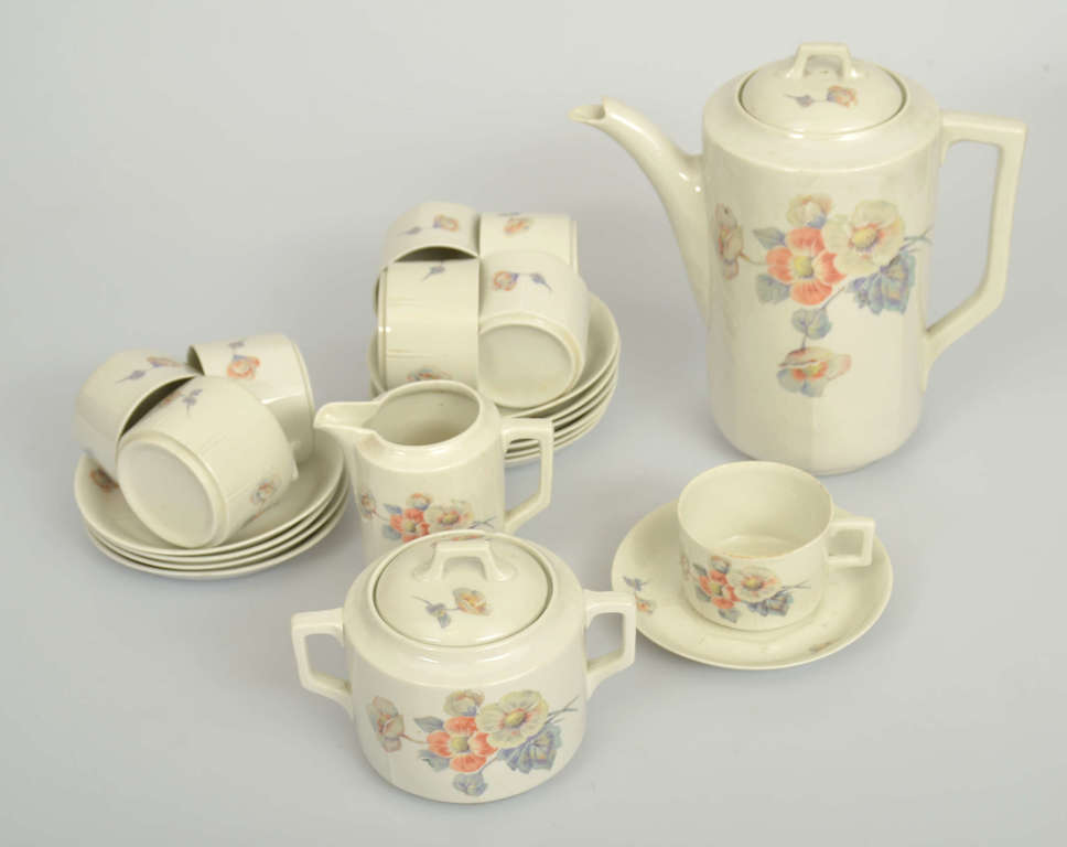 Partial porcelain coffee set with flowers