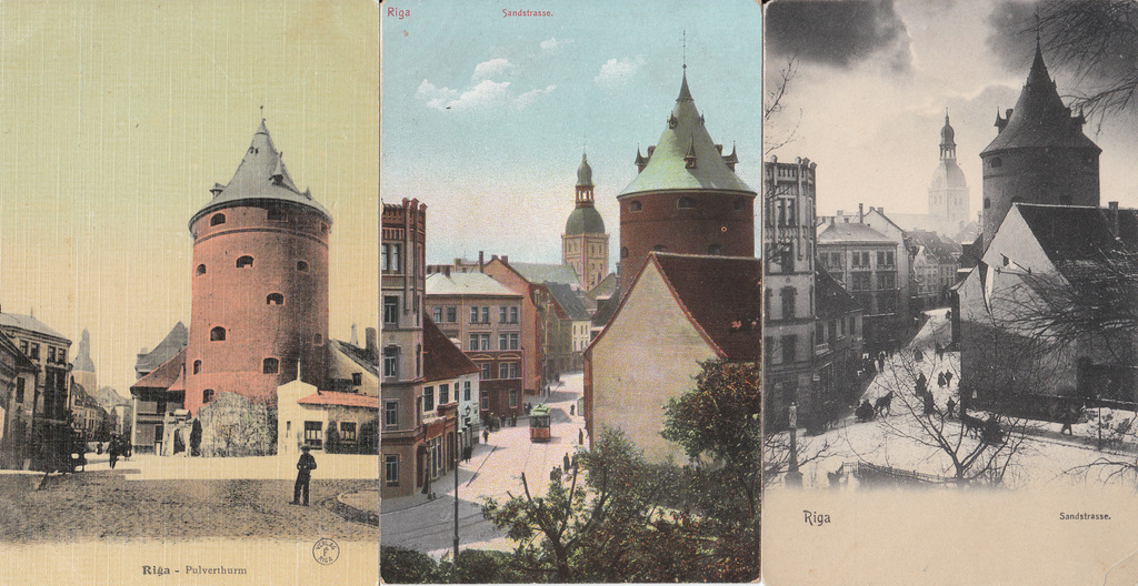 3 postcards - Riga. Powder tower