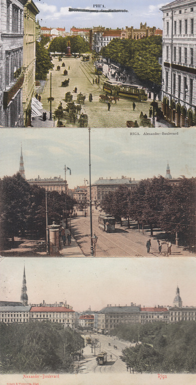 3 postcards - Riga. Alexander Boulevard