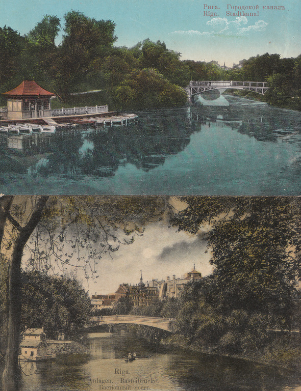 2 postcards - Riga. city ​​canal