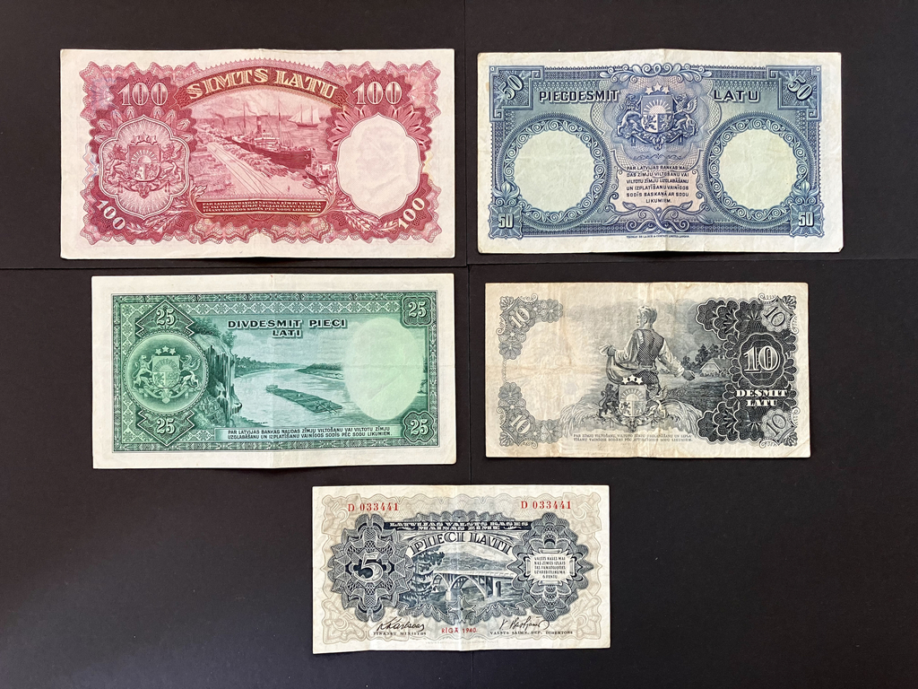 Banknote set of the Bank of Latvia during the first independence