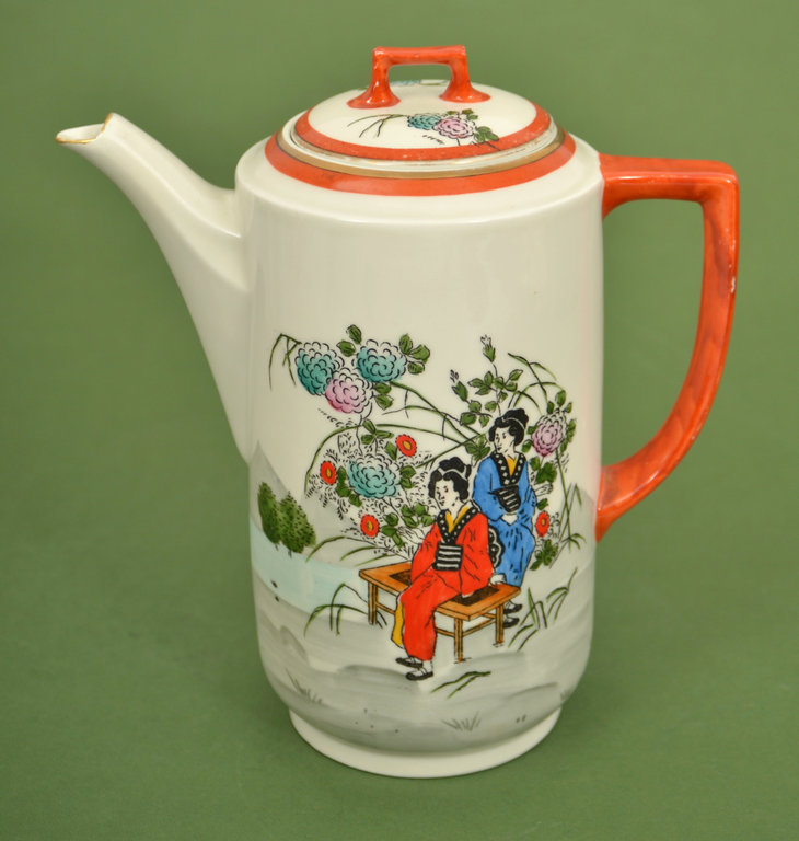 Painted coffee pot with Eastern motif