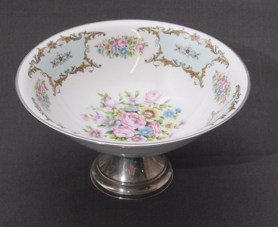 Lemoge porcelain dish with silver finish