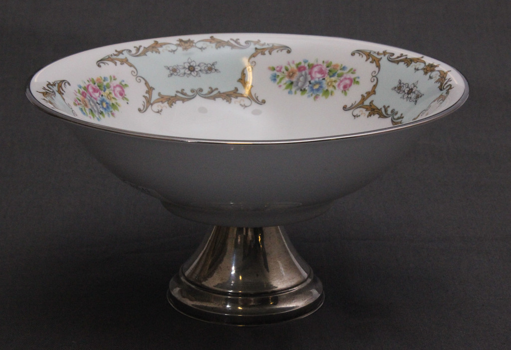 Lemoge porcelain dish with silver finish