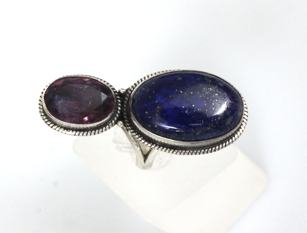 Silver ring with colored stones