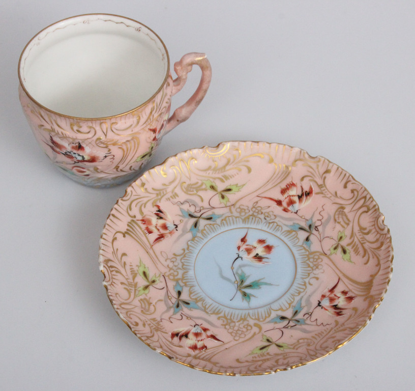 Painted porcelain cup and saucer (Kuznetsov?)