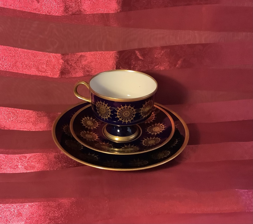 Tējas komplekts, Kobolt porcelāns.Zelta glezna.VDR