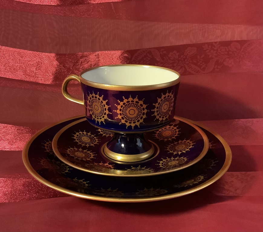 Tea set, Kobolt porcelain.Gold painting.GDR