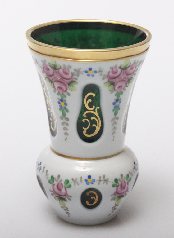 Double-layered glass vase with flower painting