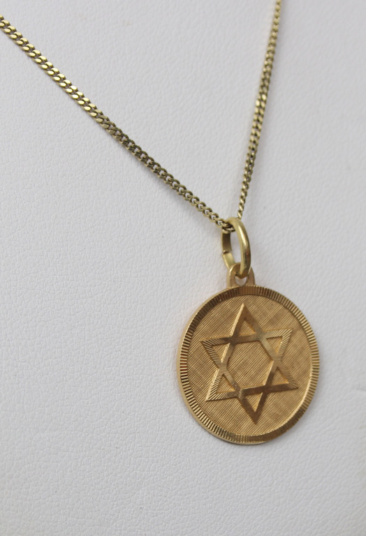 Zelta ķēdīte ar zelta kulonu ar Ebreju simboliku ( Magendoid - Dāvida zvaigzne) 