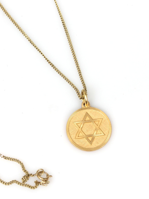 Zelta ķēdīte ar zelta kulonu ar Ebreju simboliku ( Magendoid - Dāvida zvaigzne) 