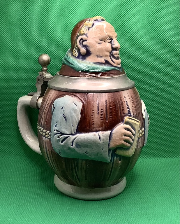 Пивная кружка Монах,керамическая крышка на цинке, 1950—60г. Германия 