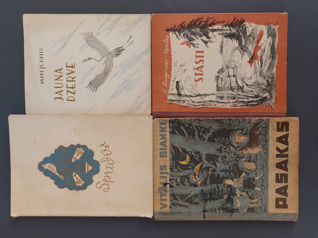 4 books for children. Sprīdīši 1939, Tales 1947, Stories 1954, New Crane 1958.