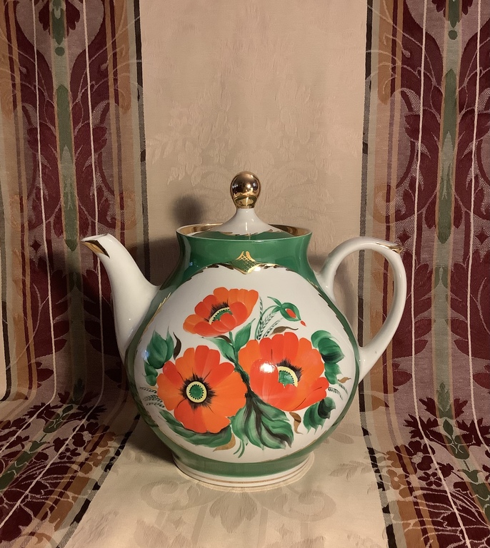 Большой чайник, Сумской фарфор.Украина.1960годы.Ручная роспись