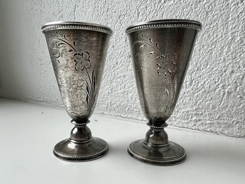Two silver wine glasses