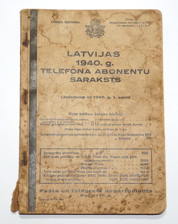  Latvijas 1940. g. telefona abonementu saraksts