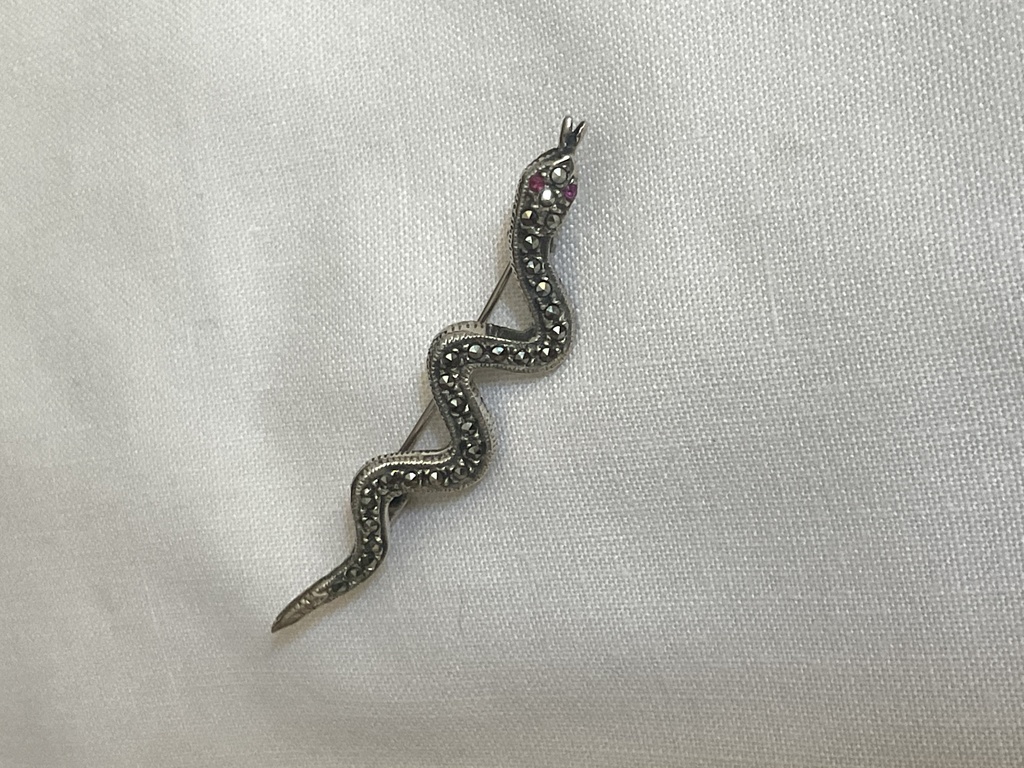 Винтажная брошь в виде змеи из стерлингового серебра и марказита