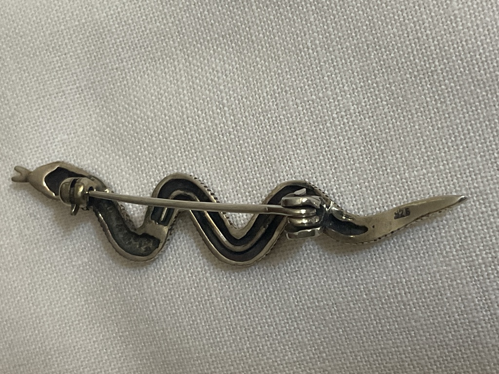 Vintage Sterling silver and marcasite snake brooch 