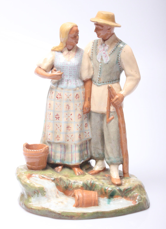 Ceramic figurine Girl with a boy at the spring
