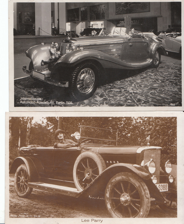 2 postcards with cars