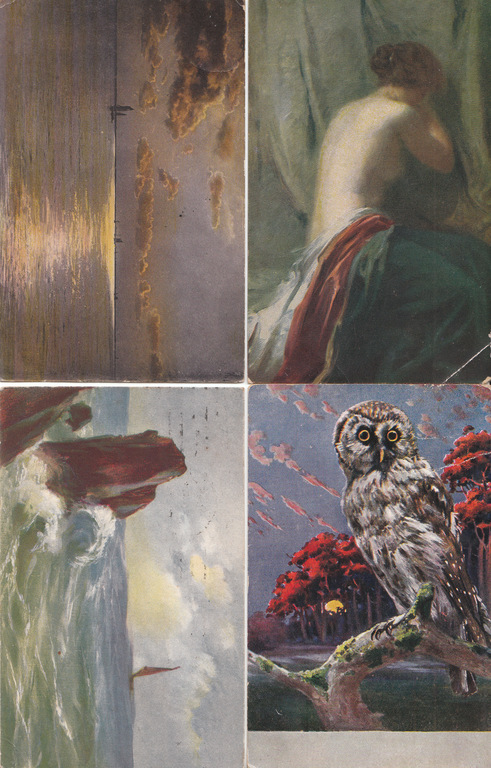 5 postcards with reproductions of paintings