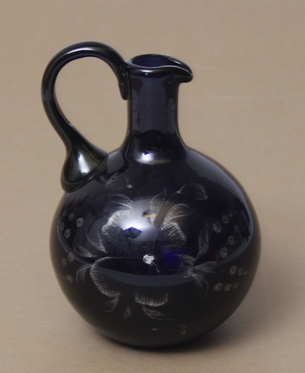 Dark blue glass decanter with five glasses