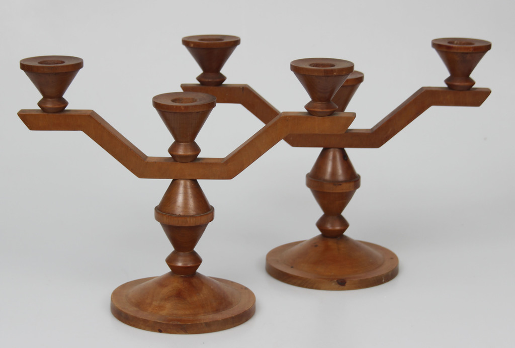 Two wooden candlesticks