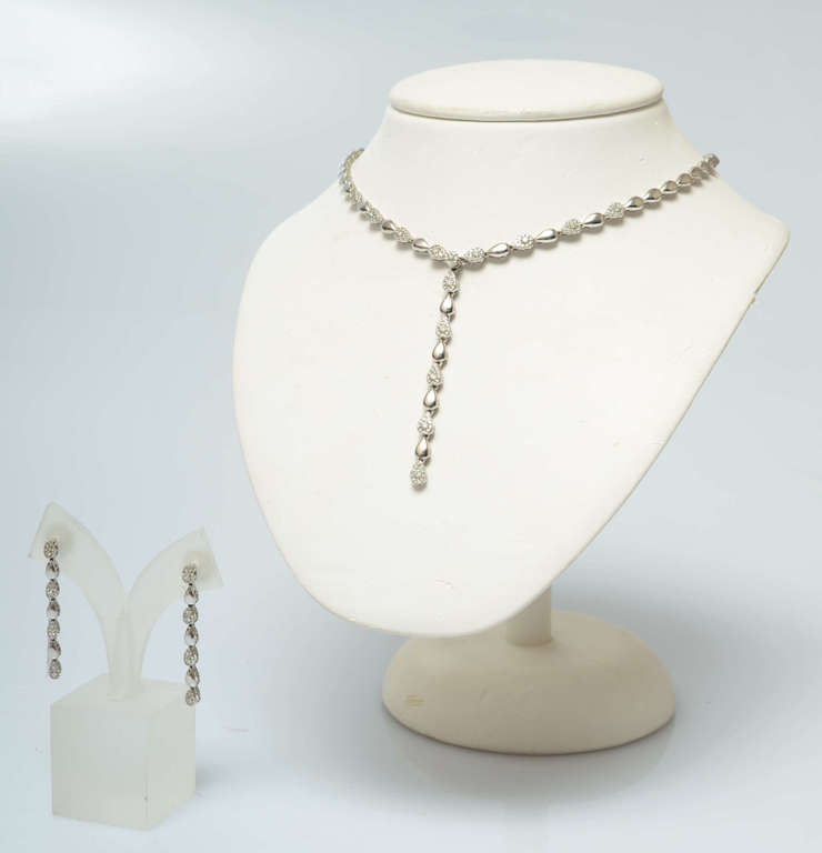 White gold jewelry set - diamond necklace and earrings