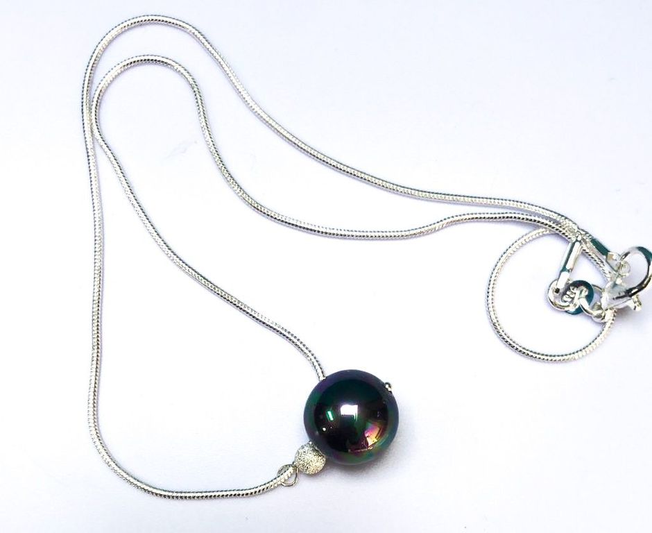 Silver pendant - Shell ball with chain