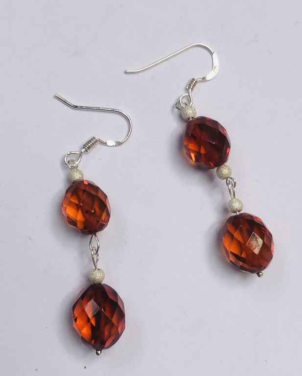 Silver earrings with polished (diamond cut) Amber