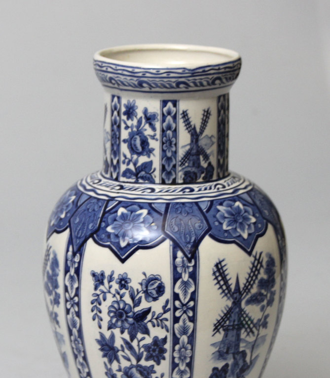 Porcelain vase with Dutch mill, floral motif