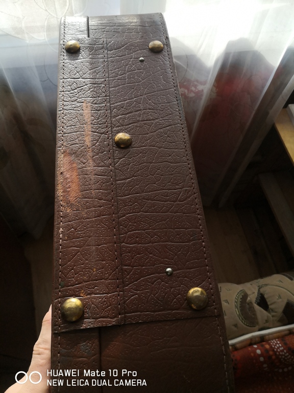 Retro travelling luggage (leather outer), labelled originally, in good functional condition